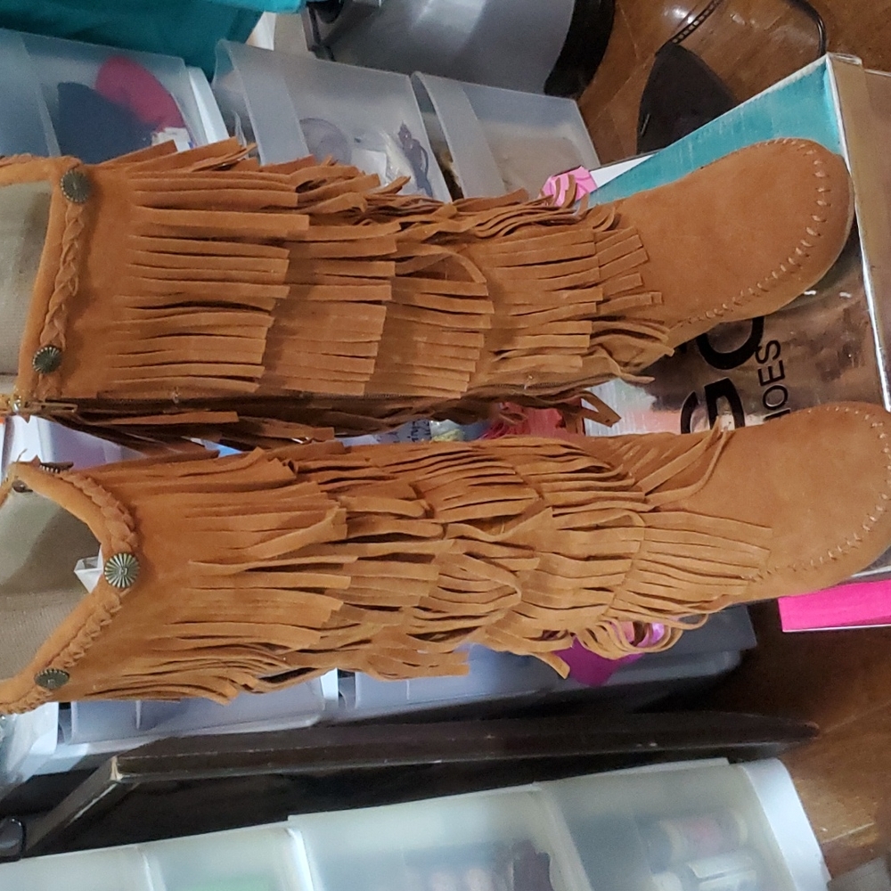 Leather Boots 5 Row Fringe